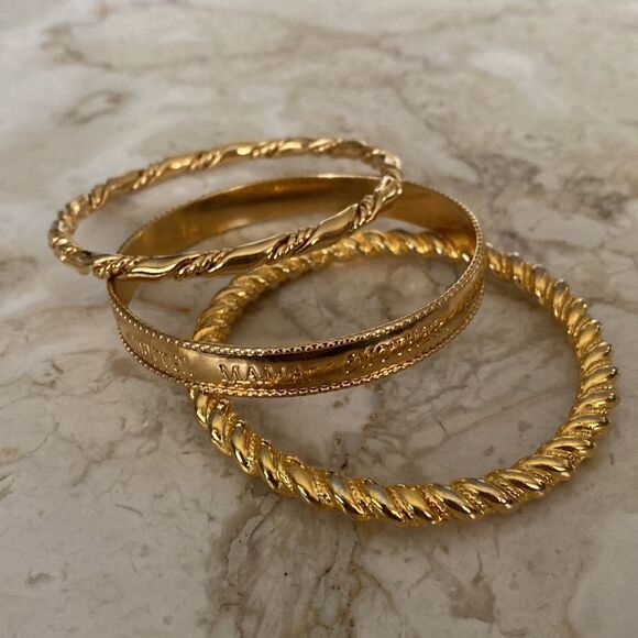Gold Tone Bangles Bracelets Trio Set “Mother” - Picture 5 of 10